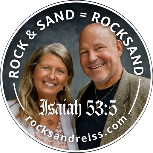 ROCKSAND the BRAND badge: ROCK & SAND = ROCKSAND, Isaiah 53:5, rocksandreiss.com